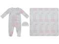 Patchwork Footie, Hat & Blanket Set - Pink