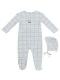 Whinny Plaid Footie & Hat Set - Blue