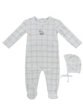 Whinny Plaid Footie & Hat Set - Stone