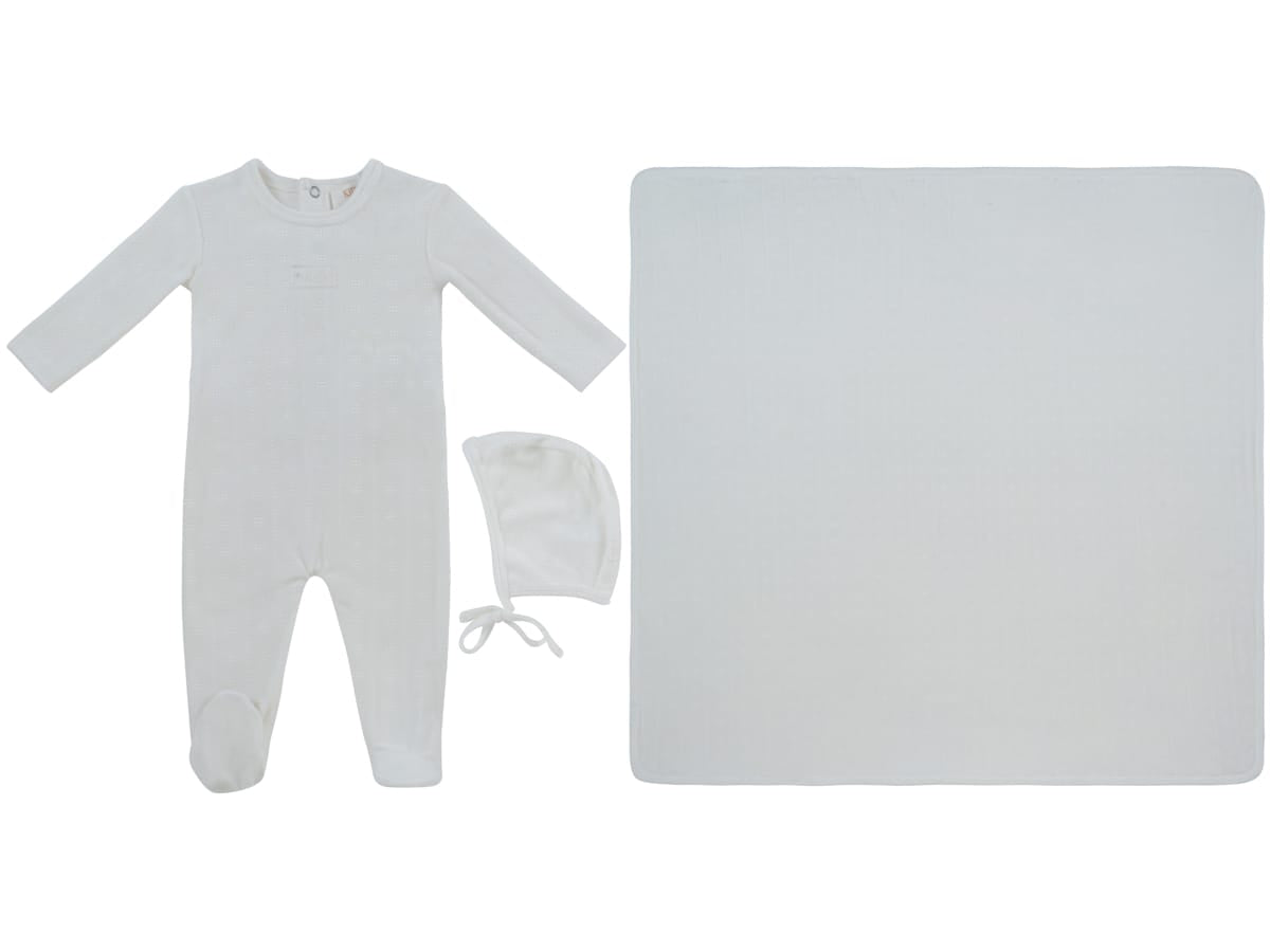Bebe Pointelle Footie, Hat & Blanket Set - White