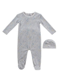 Petite Petal Footie & Hat Set - Blue