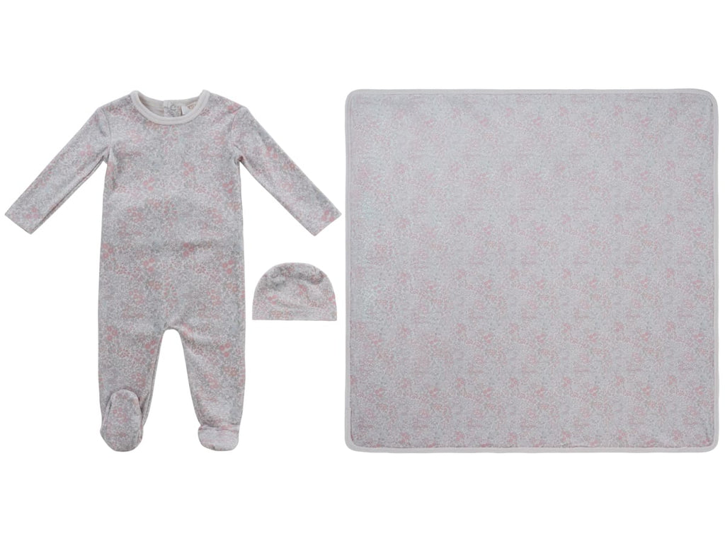 Petite Petal Footie, Hat & Blanket Set - Pink