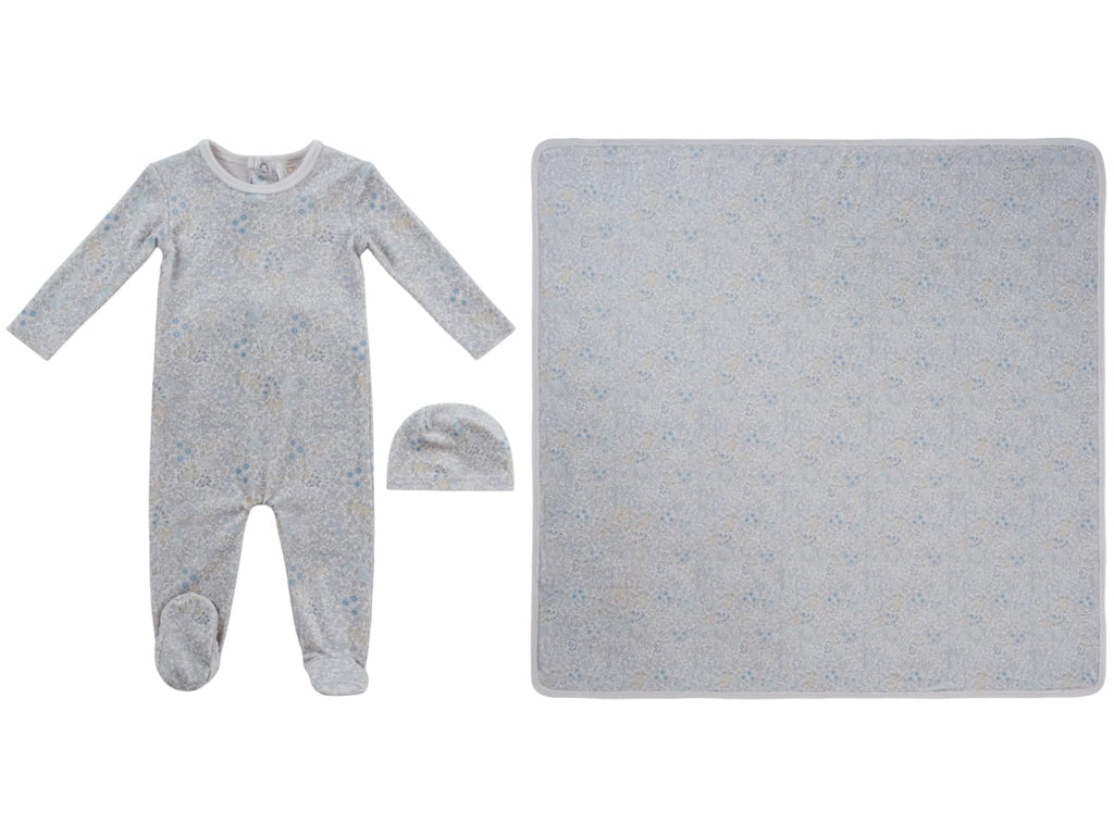 Petite Petal Footie, Hat & Blanket Set - Blue