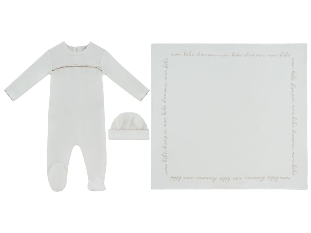 Mon Bebe D'Amour Footie, Hat & Blanket Set - Taupe
