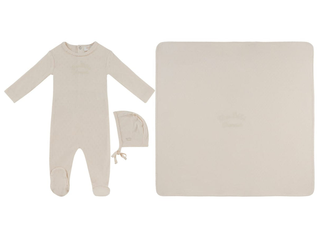 Mon Bebe Footie, Hat & Blanket Set - Natural
