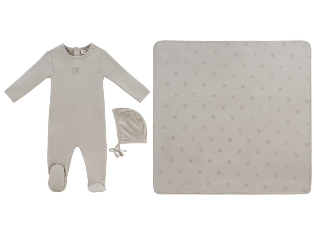 KB Logo Footie, Hat and Blanket Set - Stone