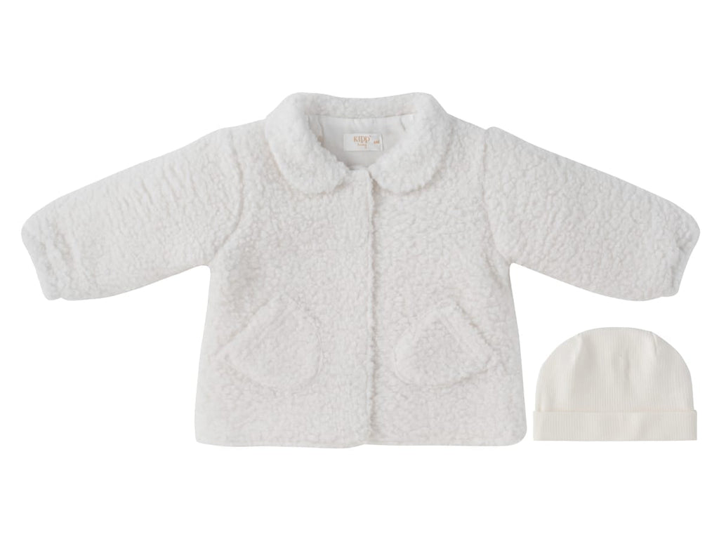 Petite Petal Sherpa Jacket & Hat - White