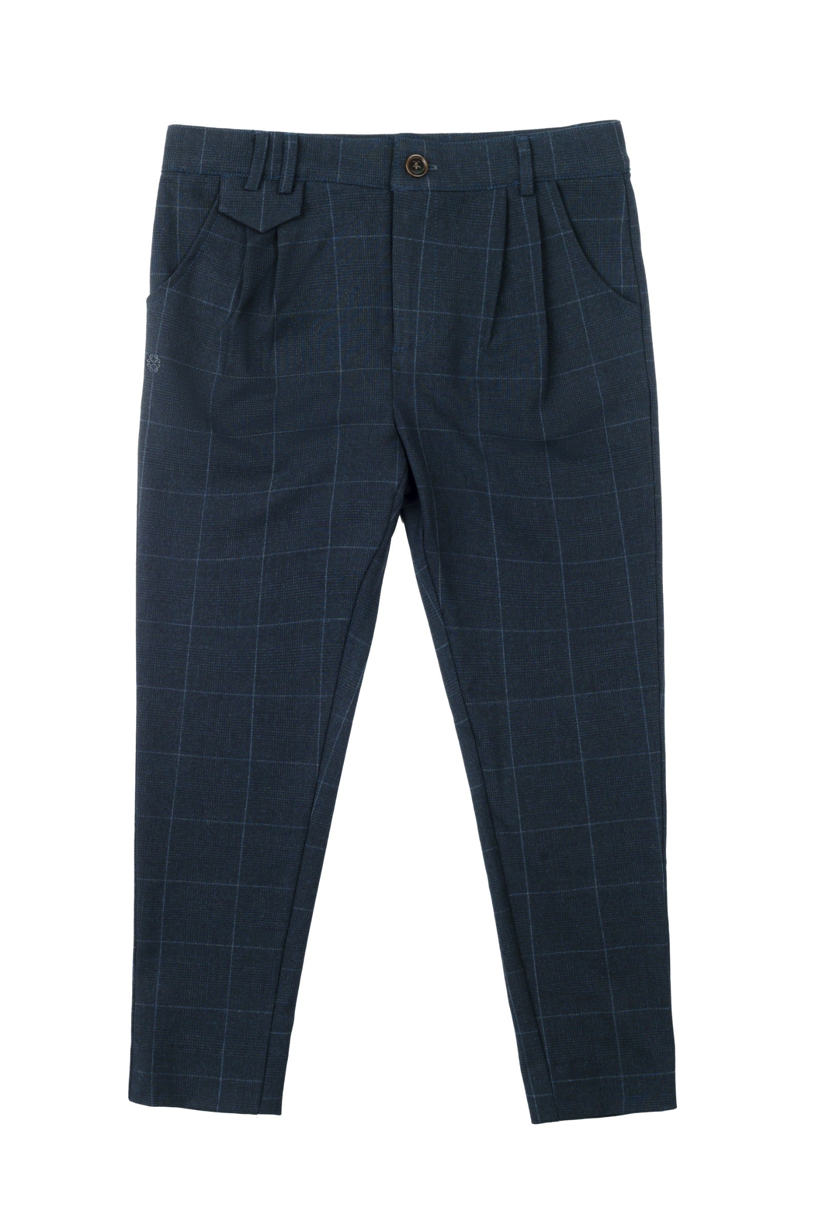 Elliot Tartan Slim Stretch Pants - Navy