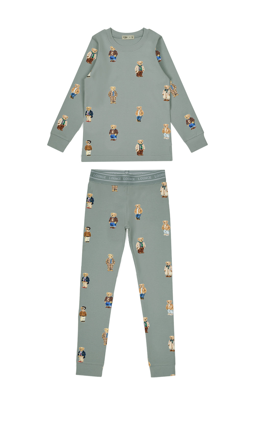 Teddy Pattern Lounge Crewneck Set - Jade