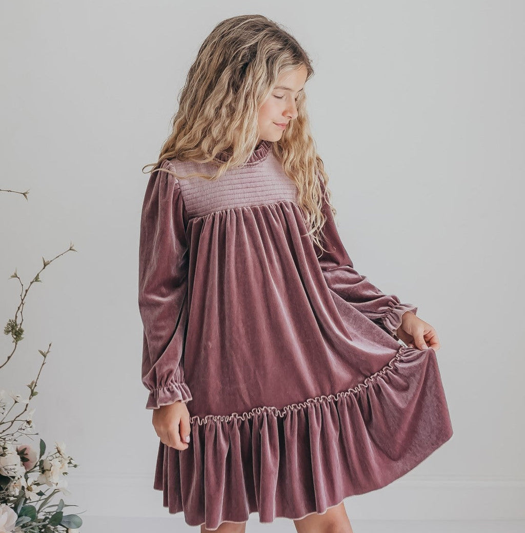 Alexa Dusty Rose Smocked Velvet Dress