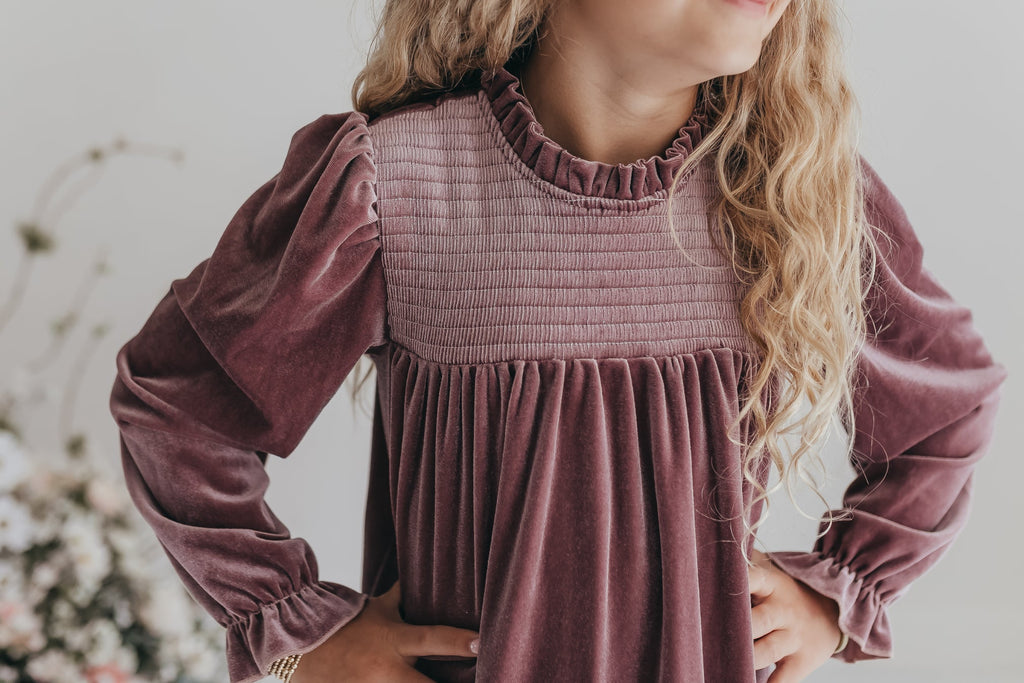 Alexa Dusty Rose Smocked Velvet Dress