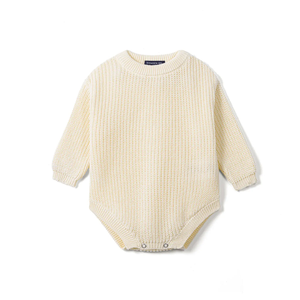 Classic Chunky Knit Baby Romper in Cream