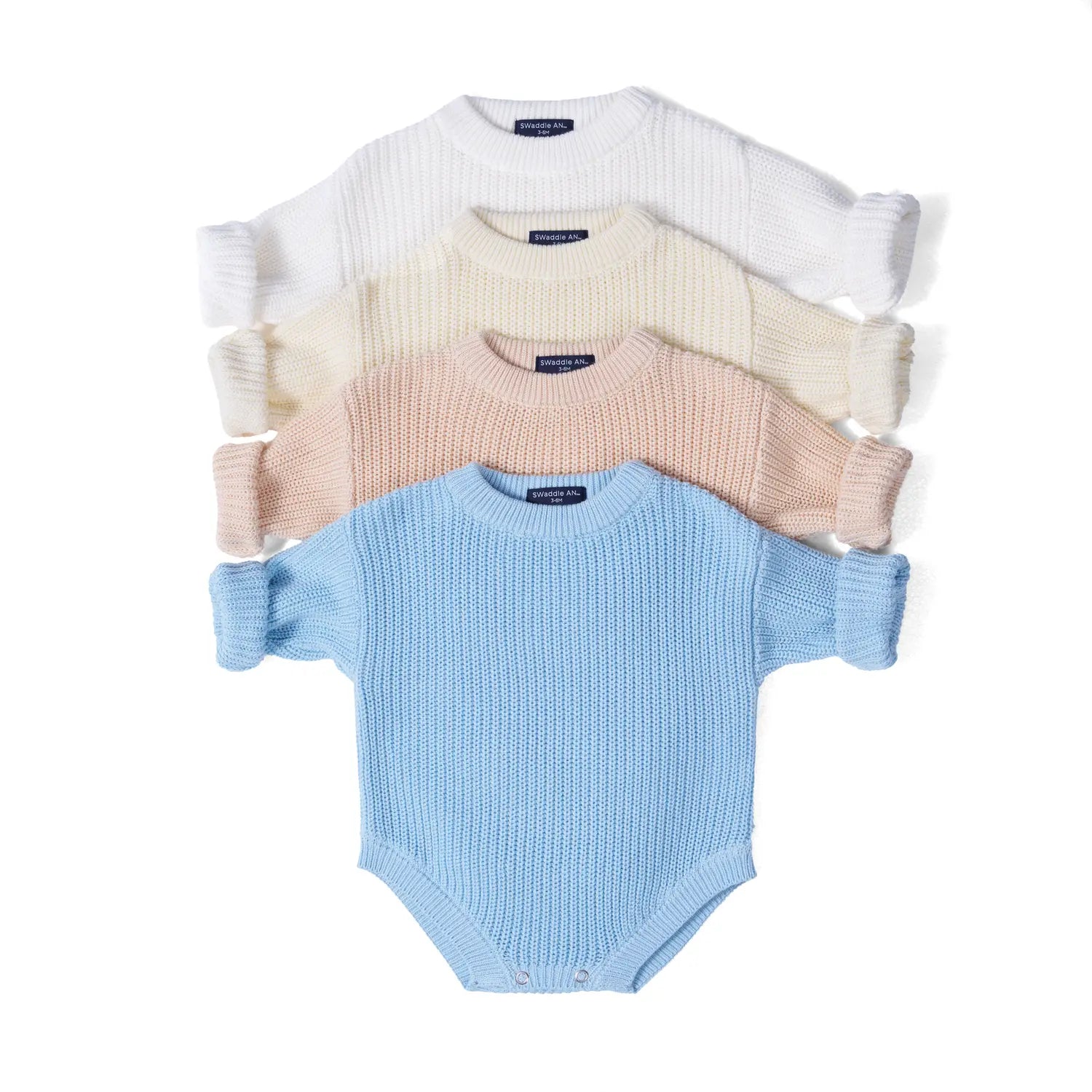 Classic Chunky Knit Baby Romper in White