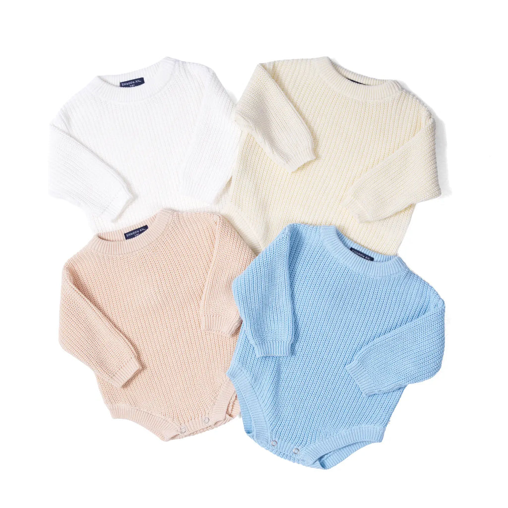 Classic Chunky Knit Baby Romper in Beige