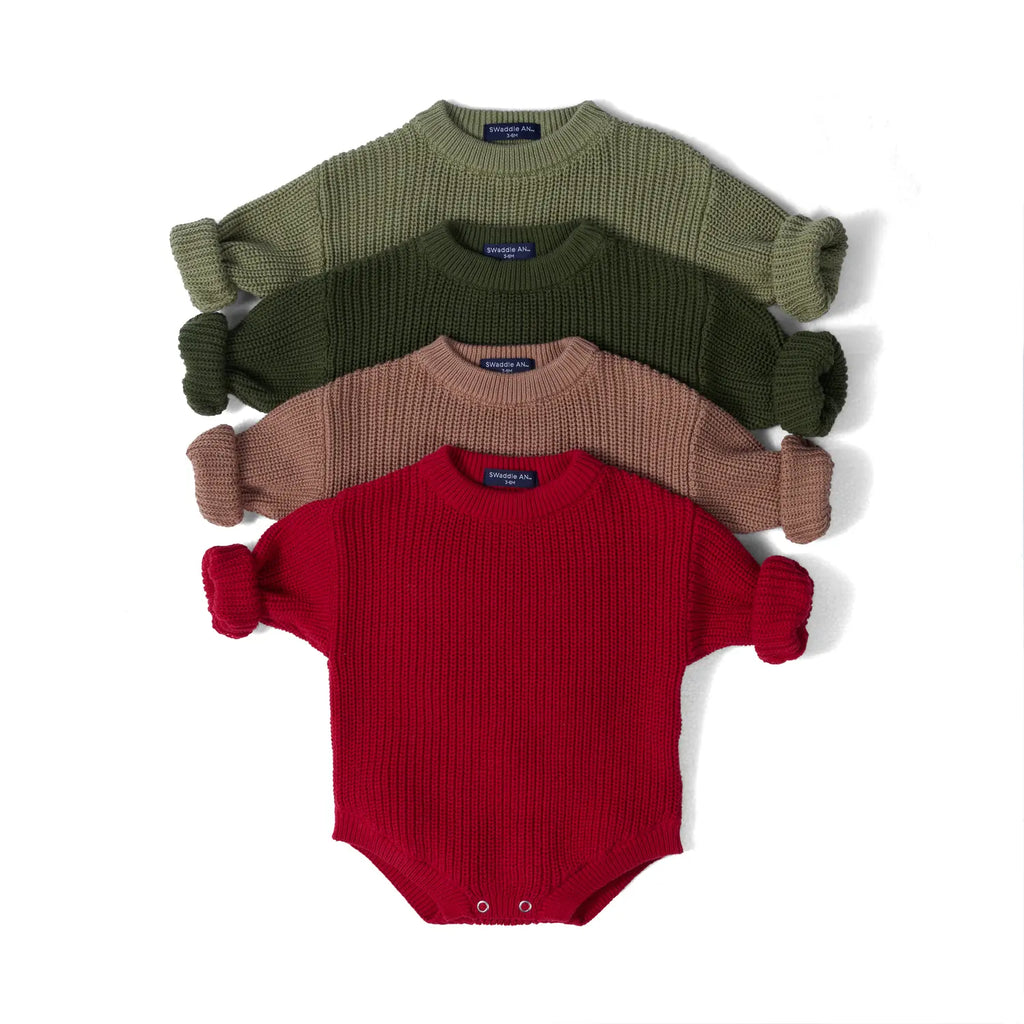 Classic Chunky Knit Baby Romper in Sage Green