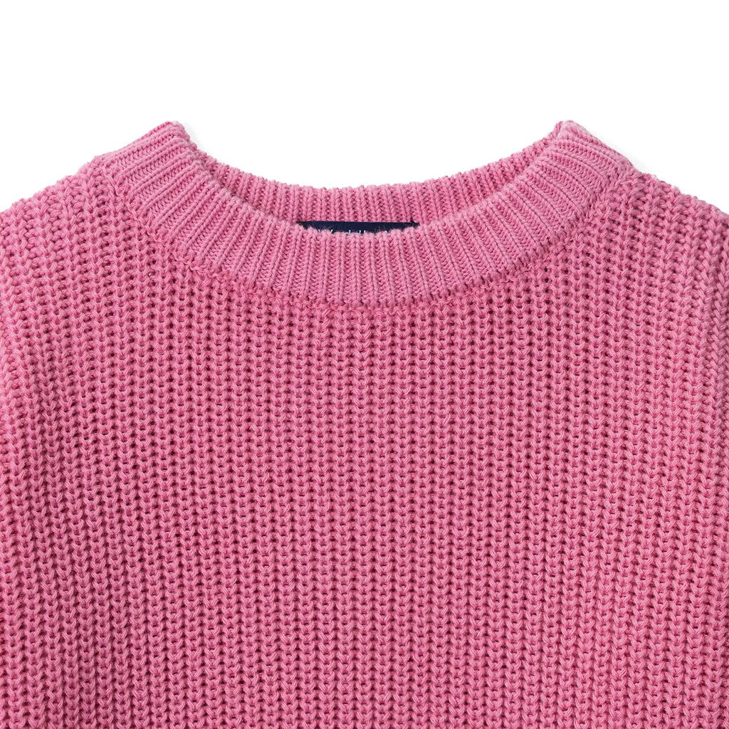Classic Knit Baby Sweater in Rose Pink