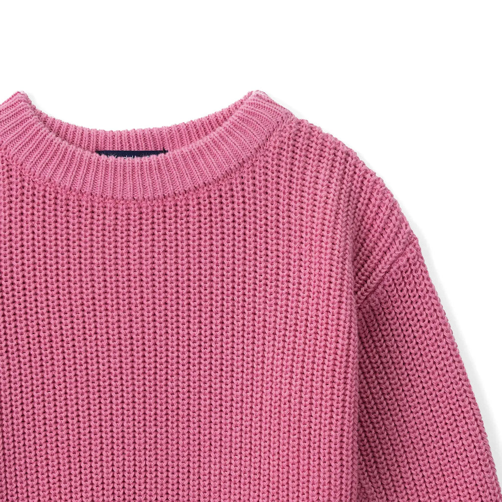 Classic Knit Baby Sweater in Rose Pink