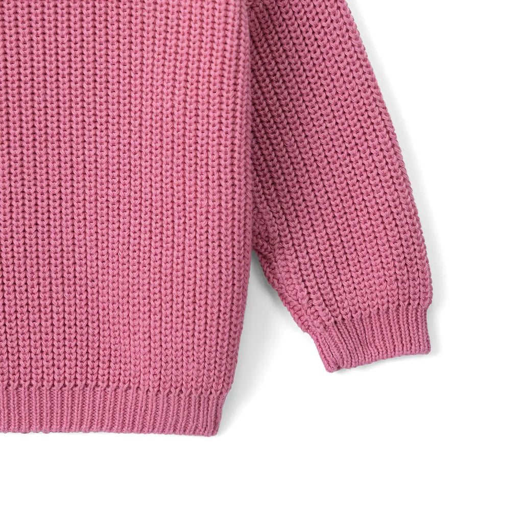 Classic Knit Baby Sweater in Rose Pink