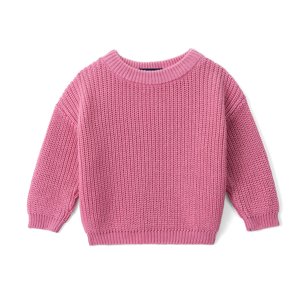 Classic Knit Baby Sweater in Rose Pink