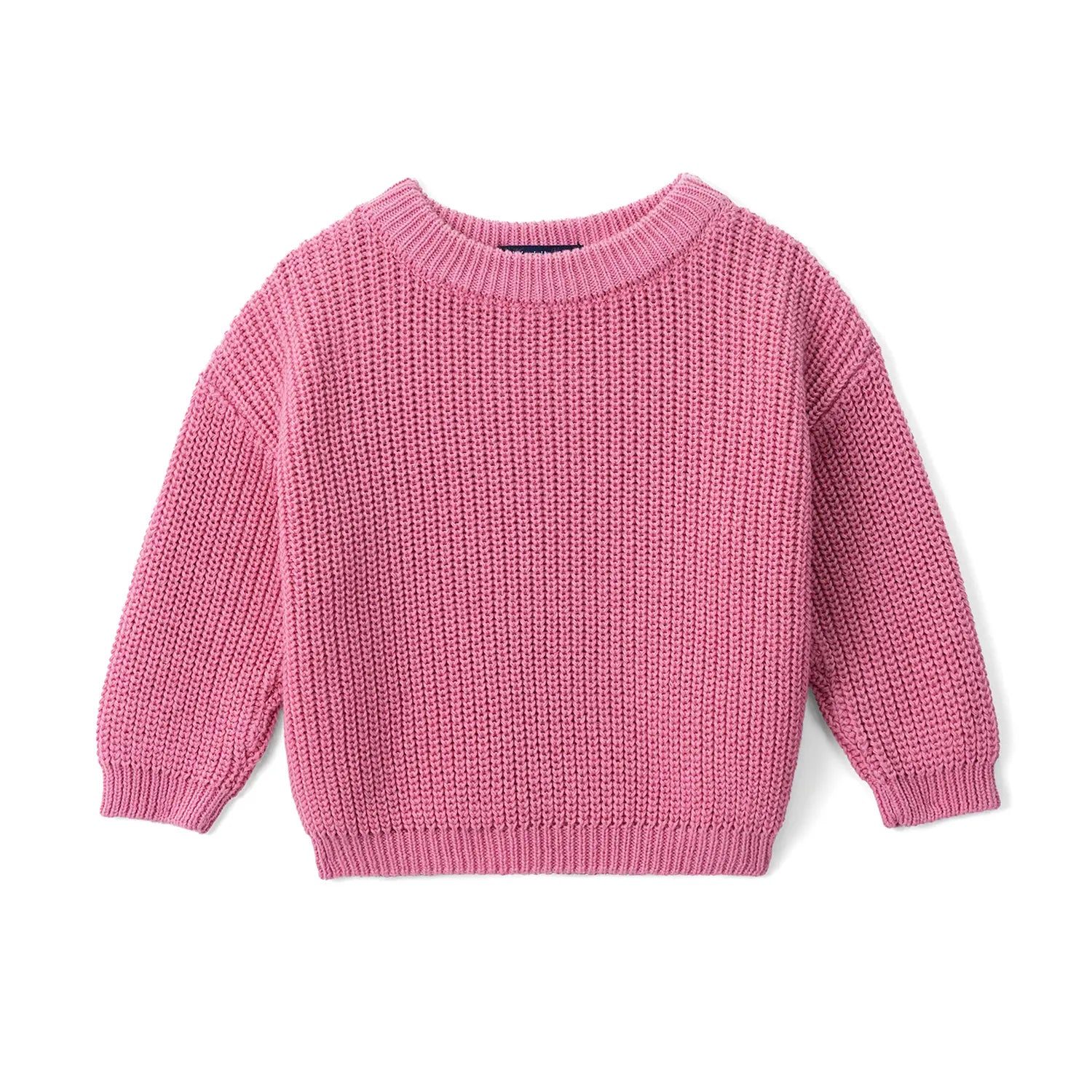 Classic Knit Baby Sweater in Rose Pink