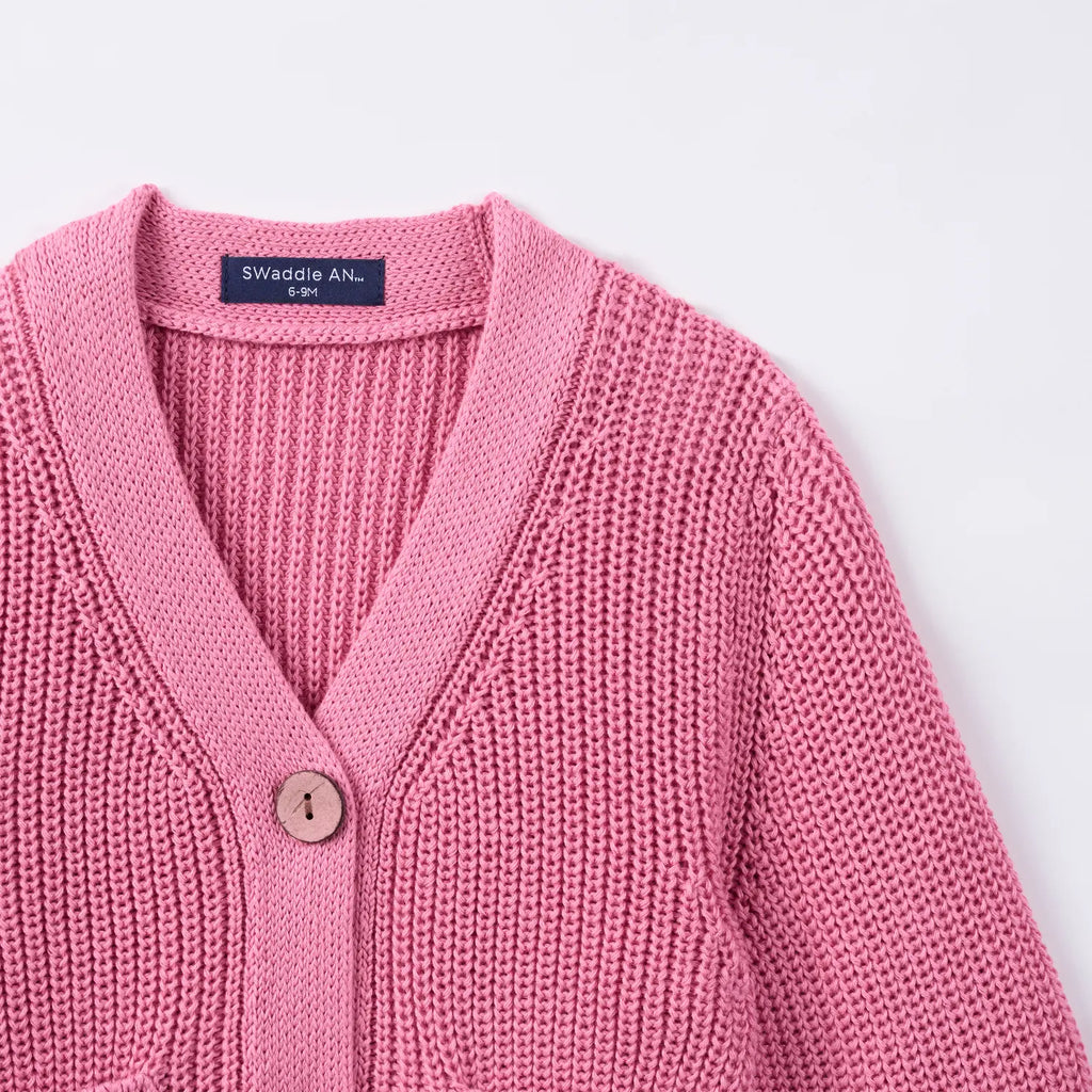 Classic Cardigan with Pockets in Rose Pink