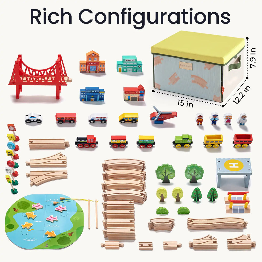 Tiny Land® 110-Piece Wooden Train Set with Folding Storage Box