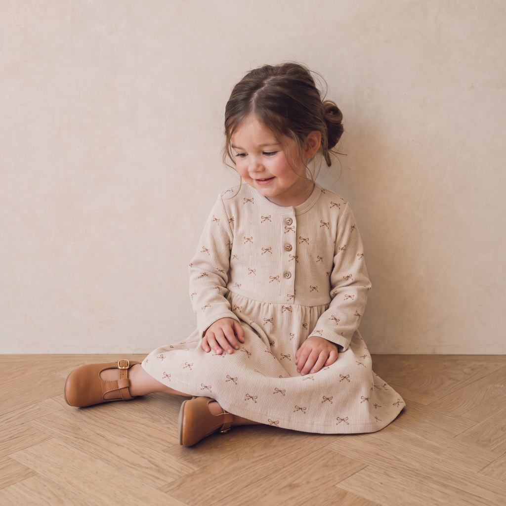 Organic Buttoned Dress - Tiny Bows