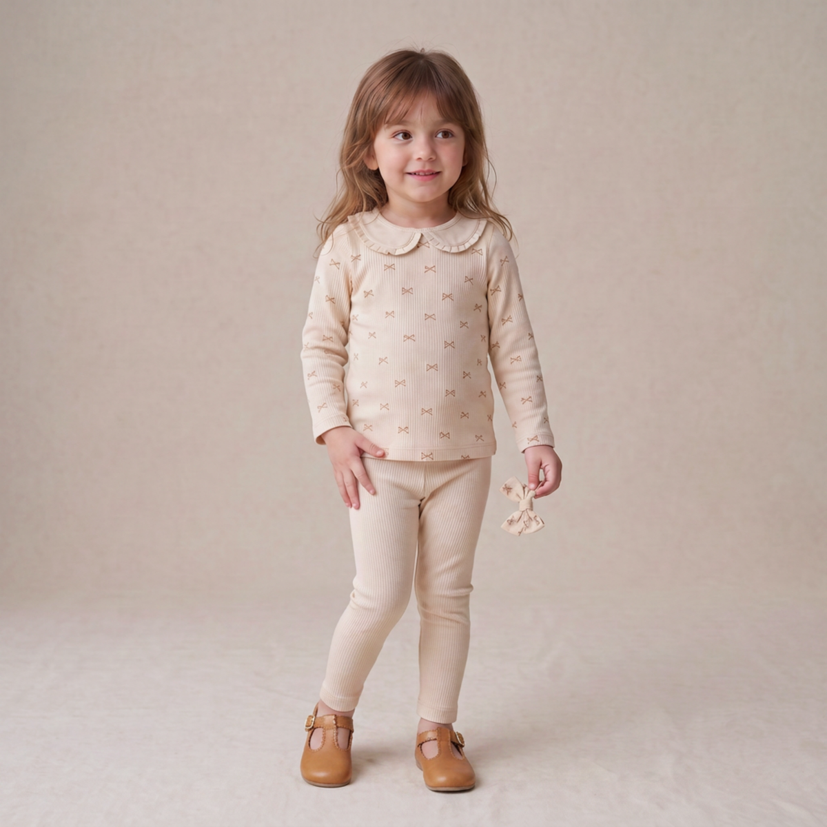 Organic Ruffle Collar Top & Legging Set - Tiny Bows