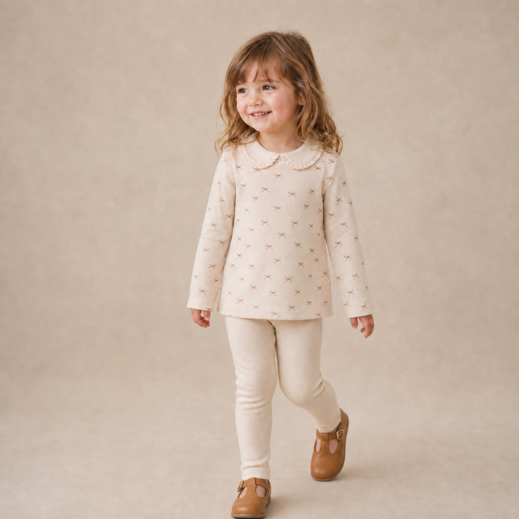 Organic Ruffle Collar Top & Legging Set - Tiny Bows