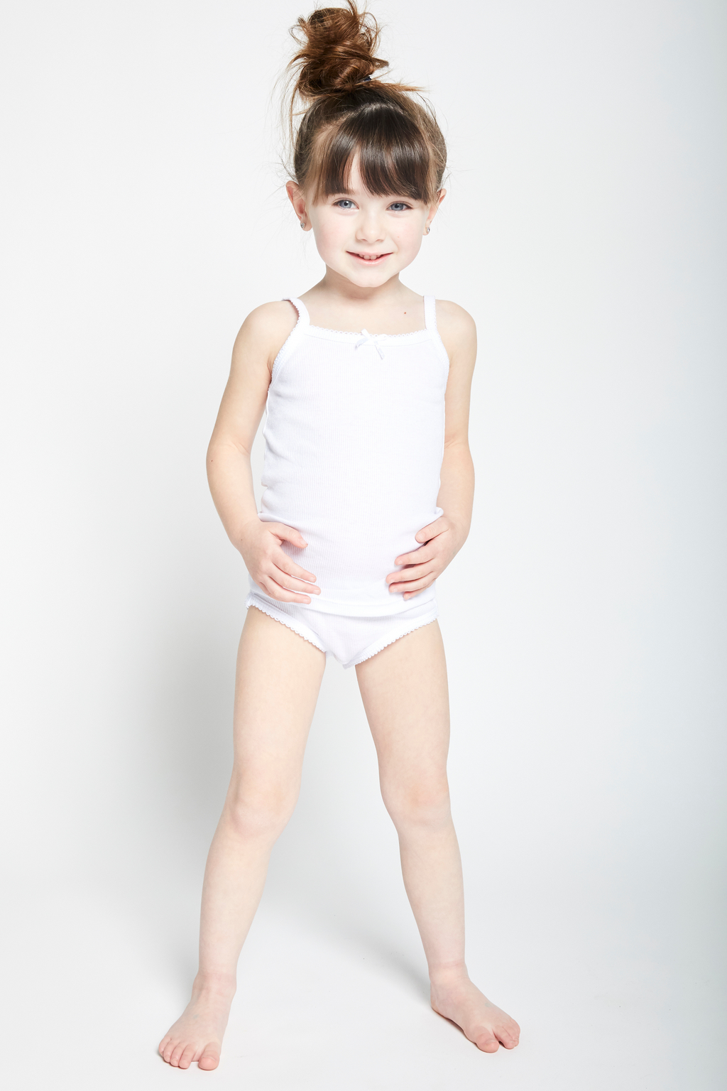 Feathers Girls Rib White Snug Fit Tagless Briefs Underwear - 100% Cotton Super Soft Panties