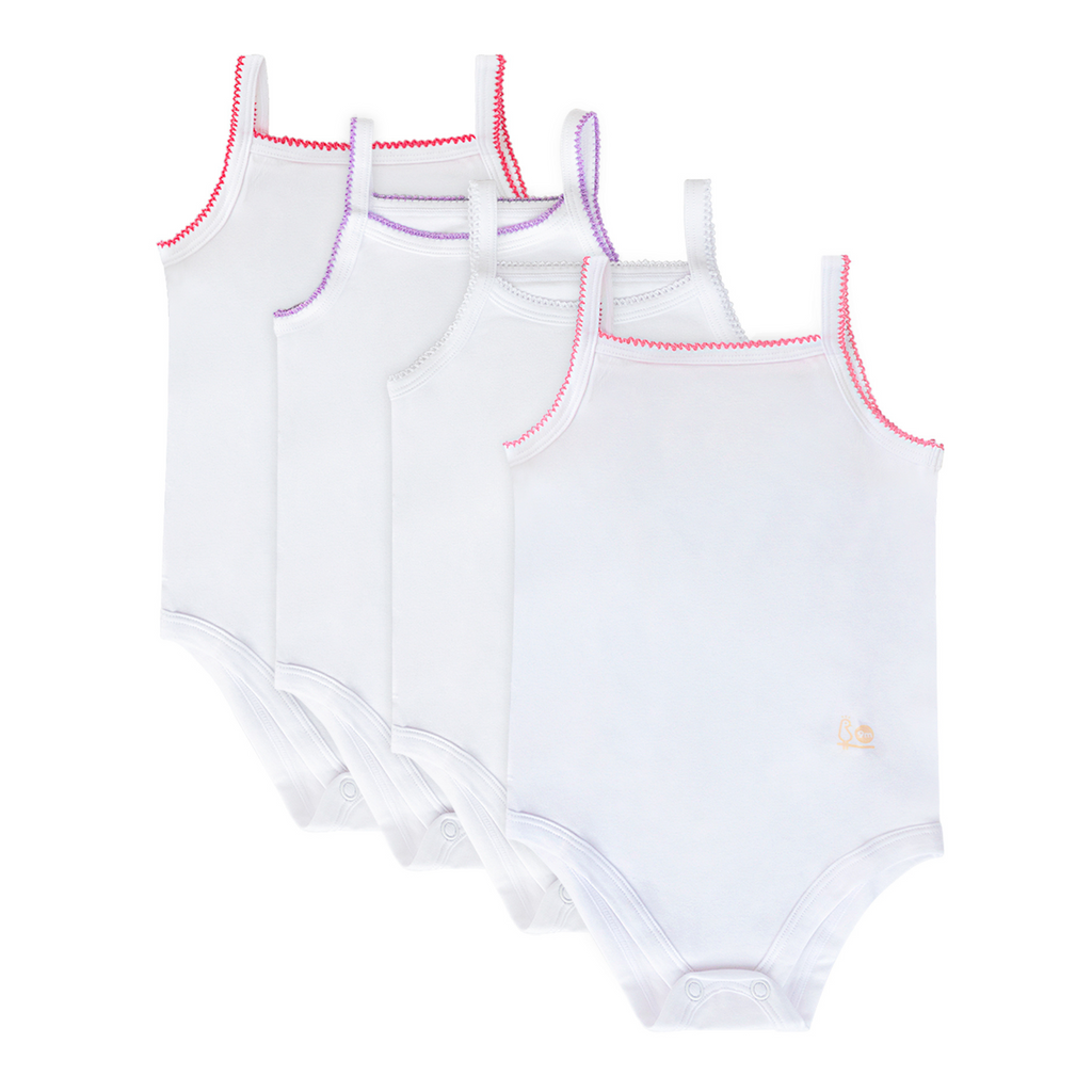 Feathers Tank Top Baby Girl Undershirts - Super Soft Cotton One-Piece Toddler Bodysuit (4 Pack) (Multicolor)