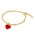 Gold chain bracelet with red heart