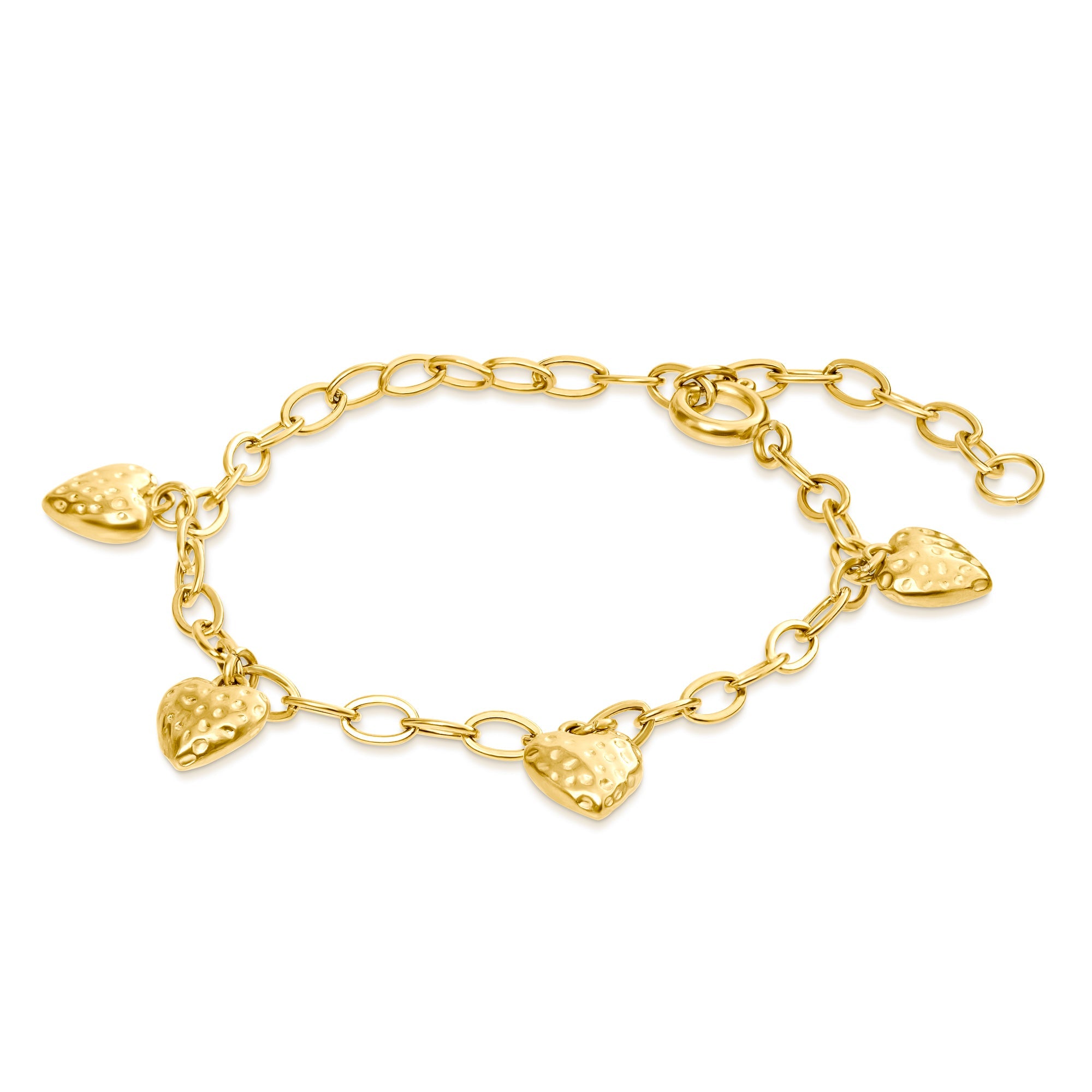 Gold hammered hanging heart bracelet