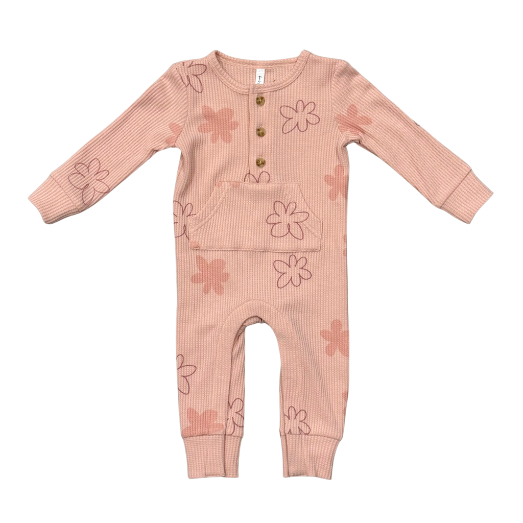 Girls Waffle Romper in Daisy Doodle