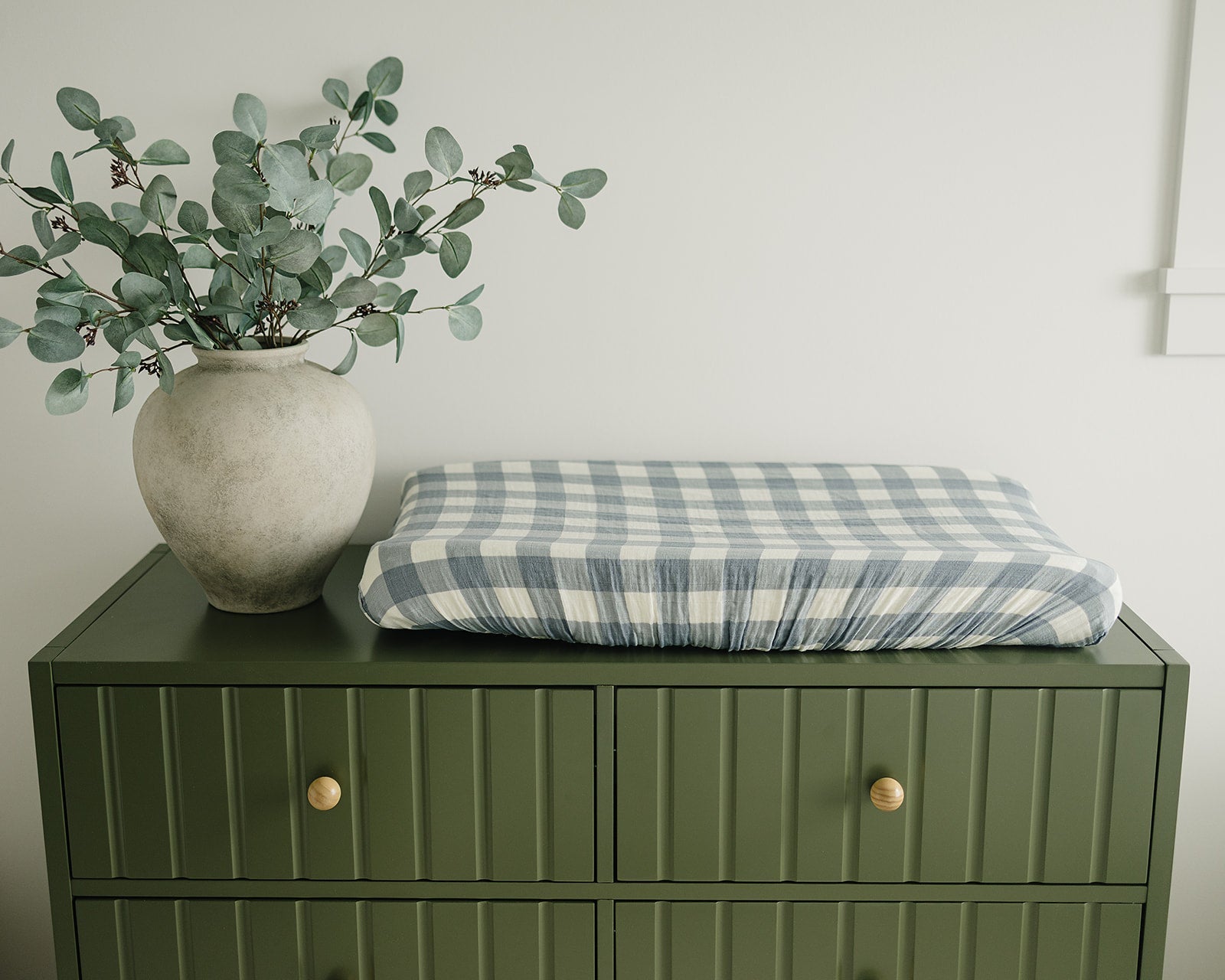 Dusty Blue Gingham Muslin Changing Pad Cover