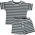 Navy Stripe Button Short Set
