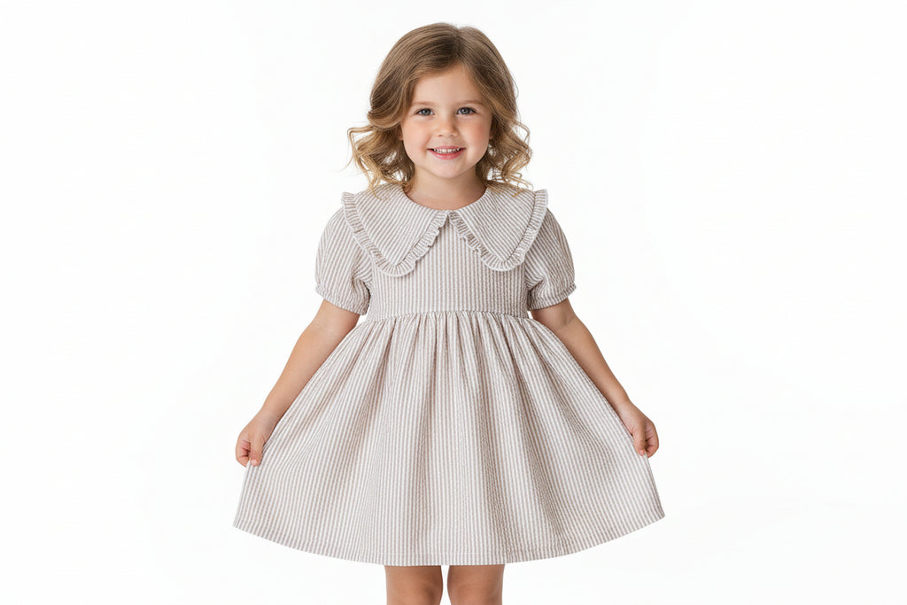 Taupe Stripe Peter Pan Collar Dress