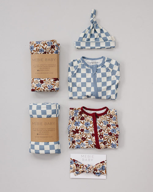 Blue Checkered Bamboo Newborn Knot Hat