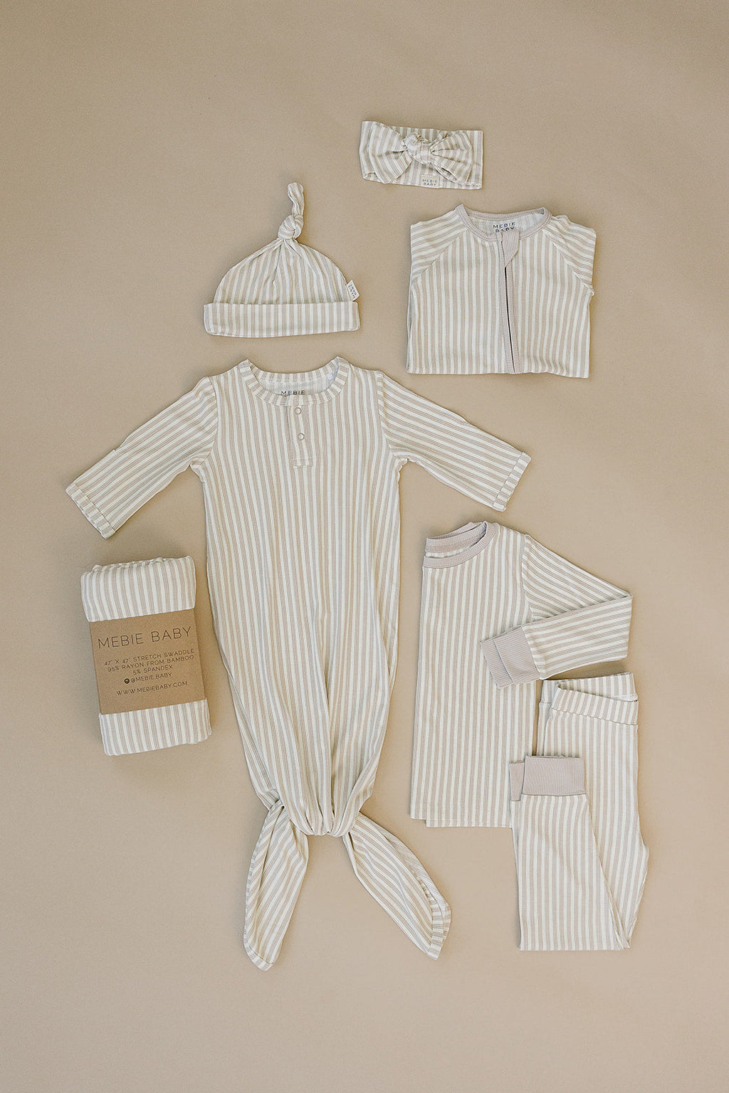 Taupe Stripe Ribbed Bamboo Cozy Set