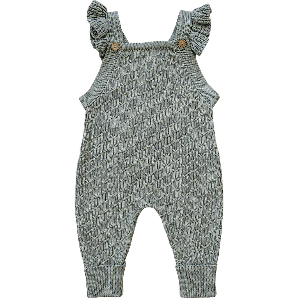 Green Ruffle Knit Overalls