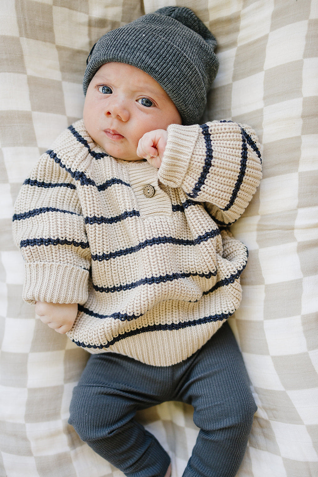 Stripe Button Knit Sweater