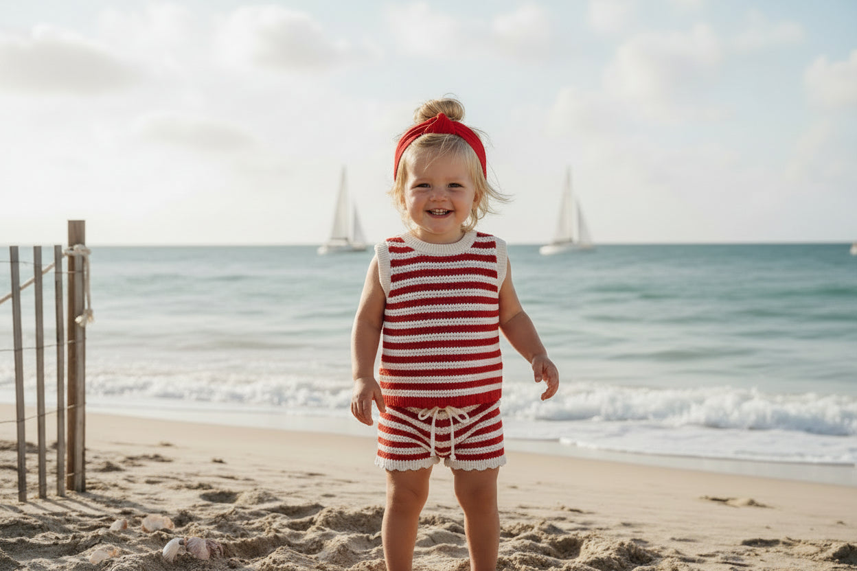 Red Stripe Knit Short Tank Set