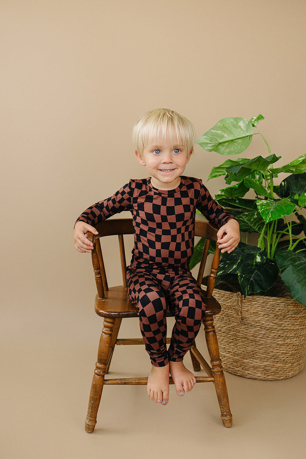 Bamboo Two Piece Set | Chocolate Wavy Checkered