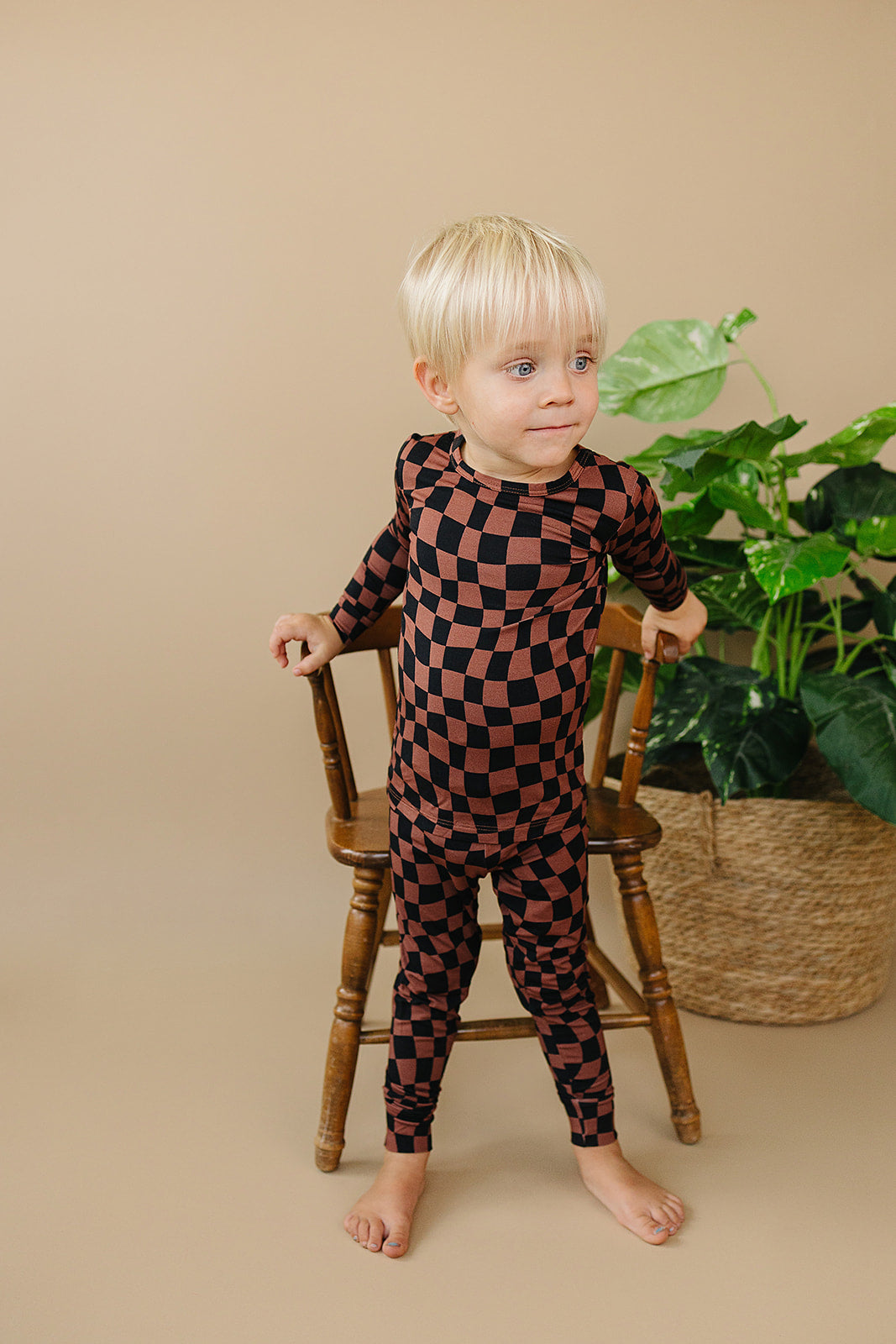 Bamboo Two Piece Set | Chocolate Wavy Checkered
