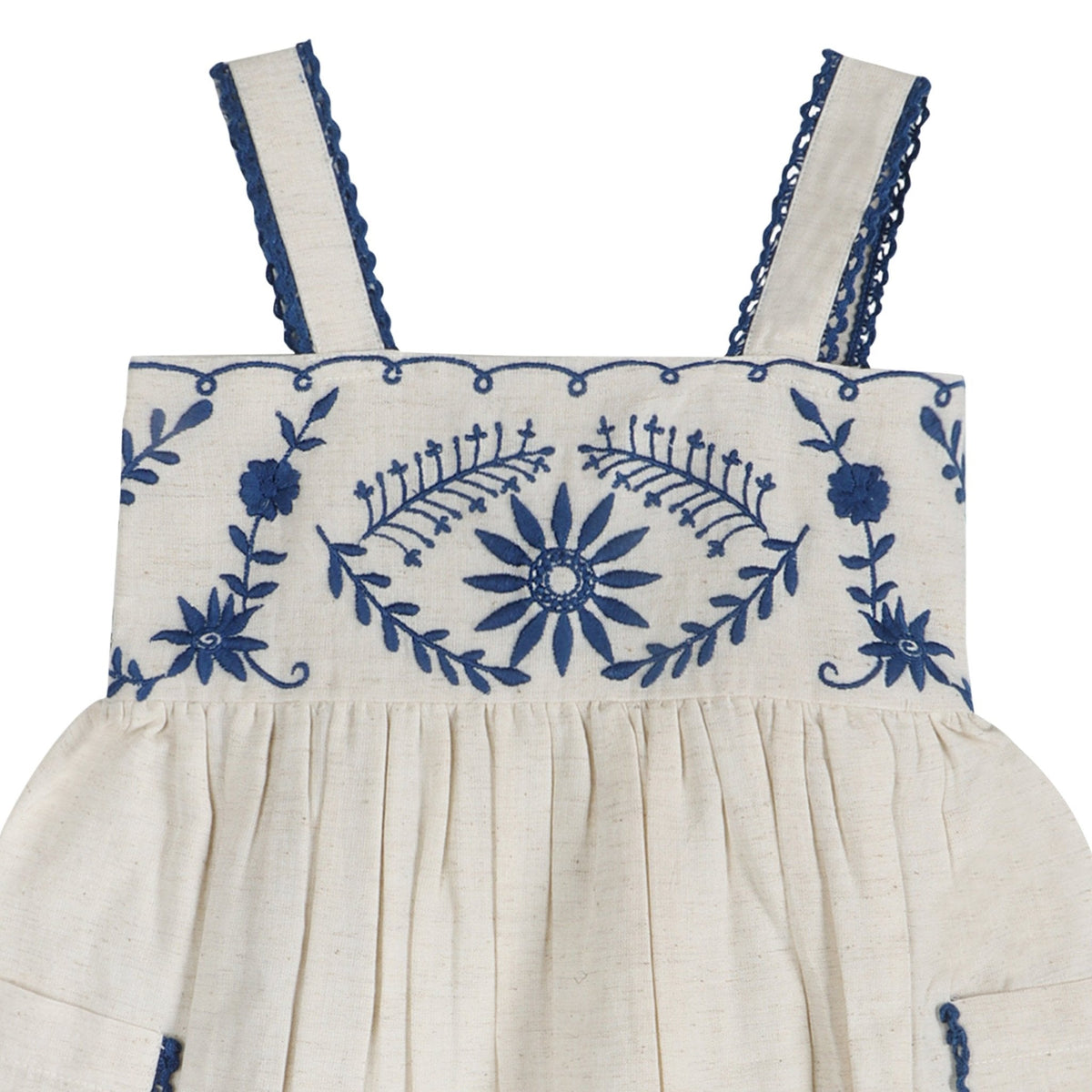 Azurea Hand-Embroidered Linen Dress | Artisan Floral Heirloom