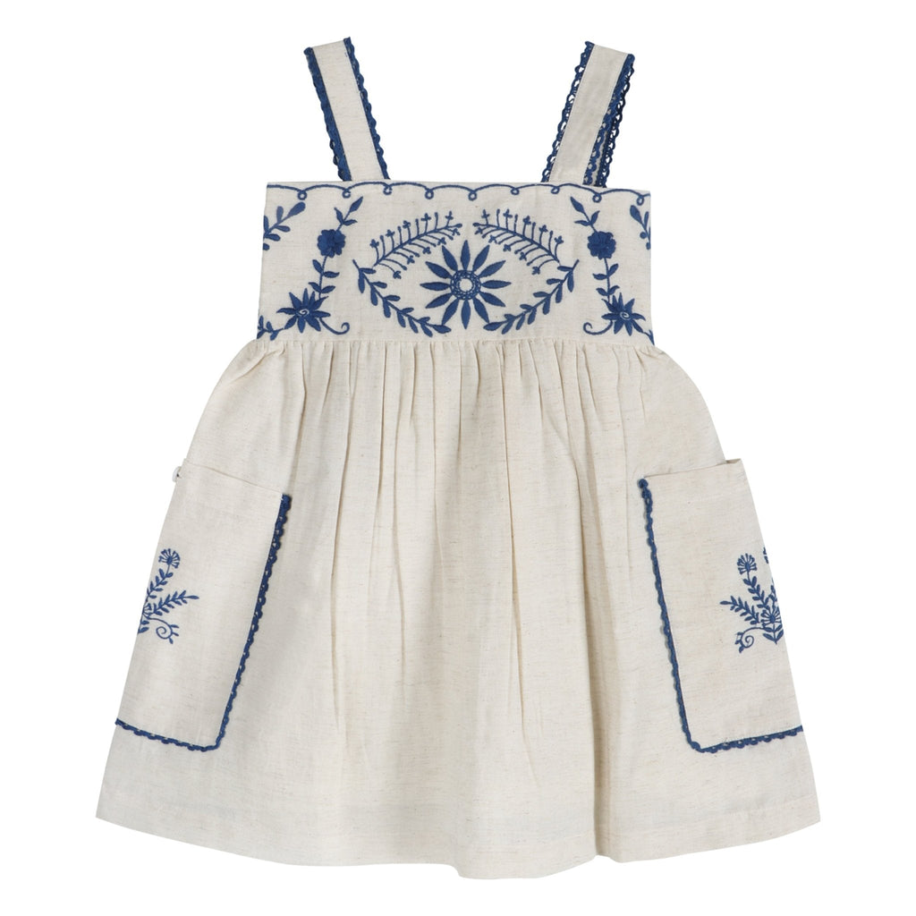Azurea Hand-Embroidered Linen Dress | Artisan Floral Heirloom