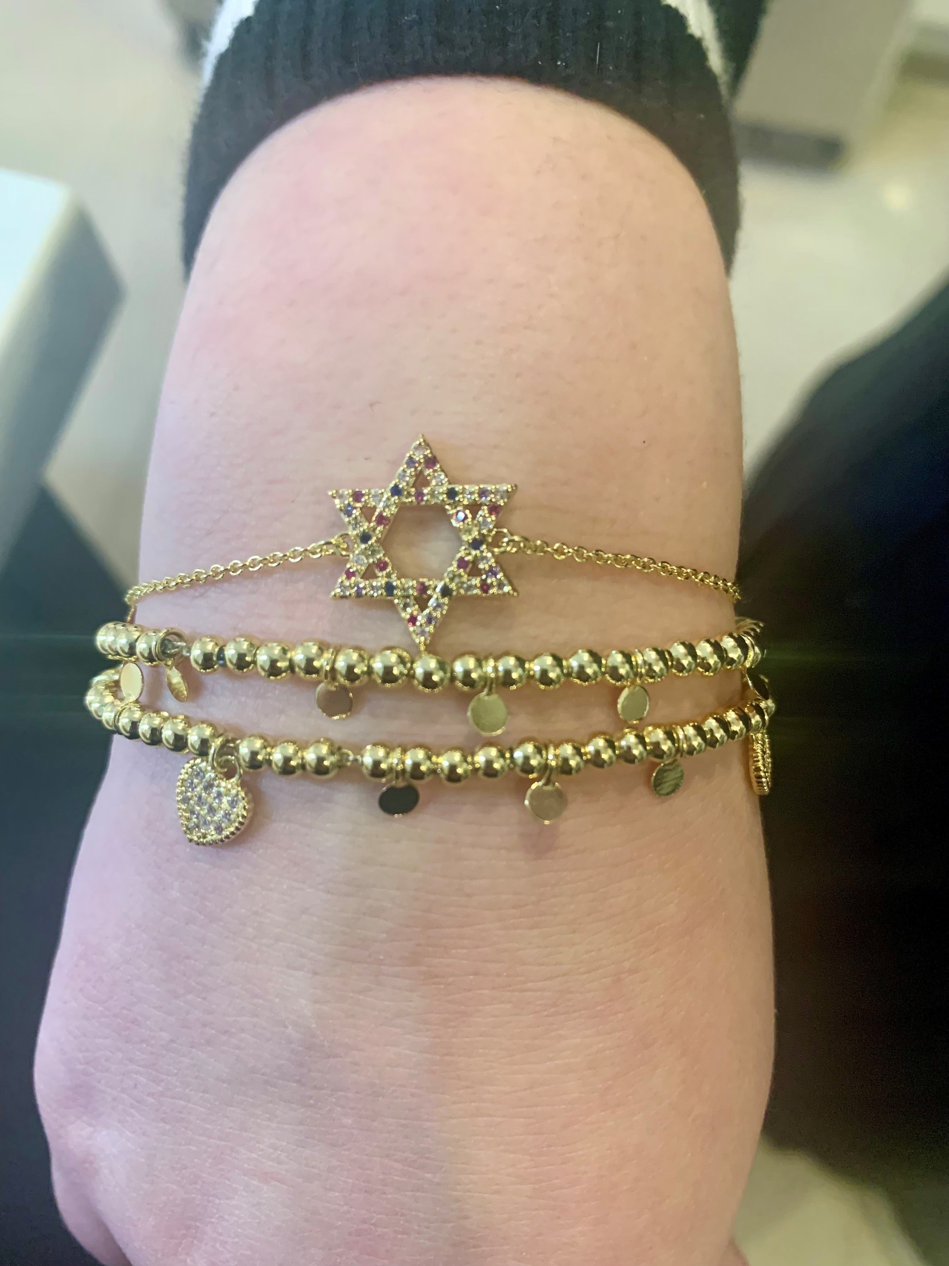 LMTS Classic! 14K Gold Plated Cz Star Of David Bolo Chain Bracelet