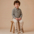 Organic Collared Long Sleeve Shirt - Charcoal Plaid