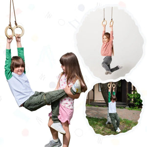 Wooden Gymnastic Rings for Kids – Indoor Climbing Fun - KiddoLux