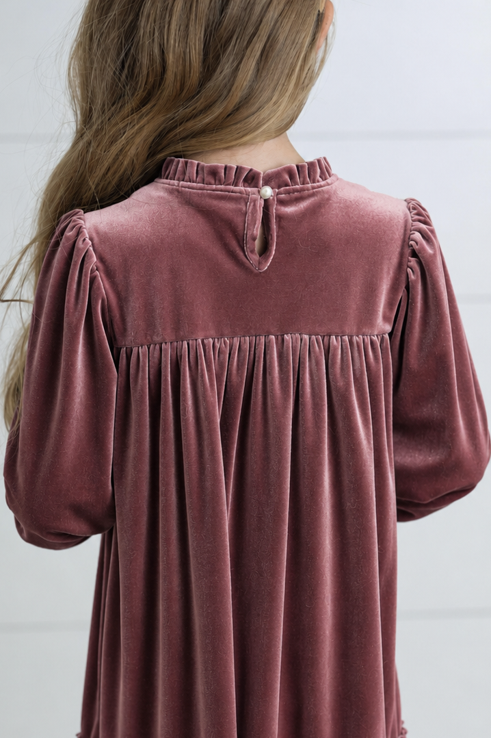 Alexa Dusty Rose Smocked Velvet Dress